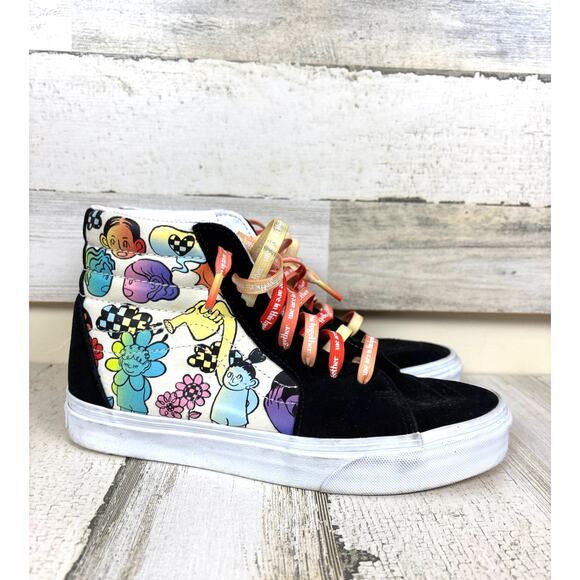 Vans x Cultivate Care Sk8-Hi Women’s 8 Black Multi Suede Canvas Lace Up Sneakers - Picture 2 of 8